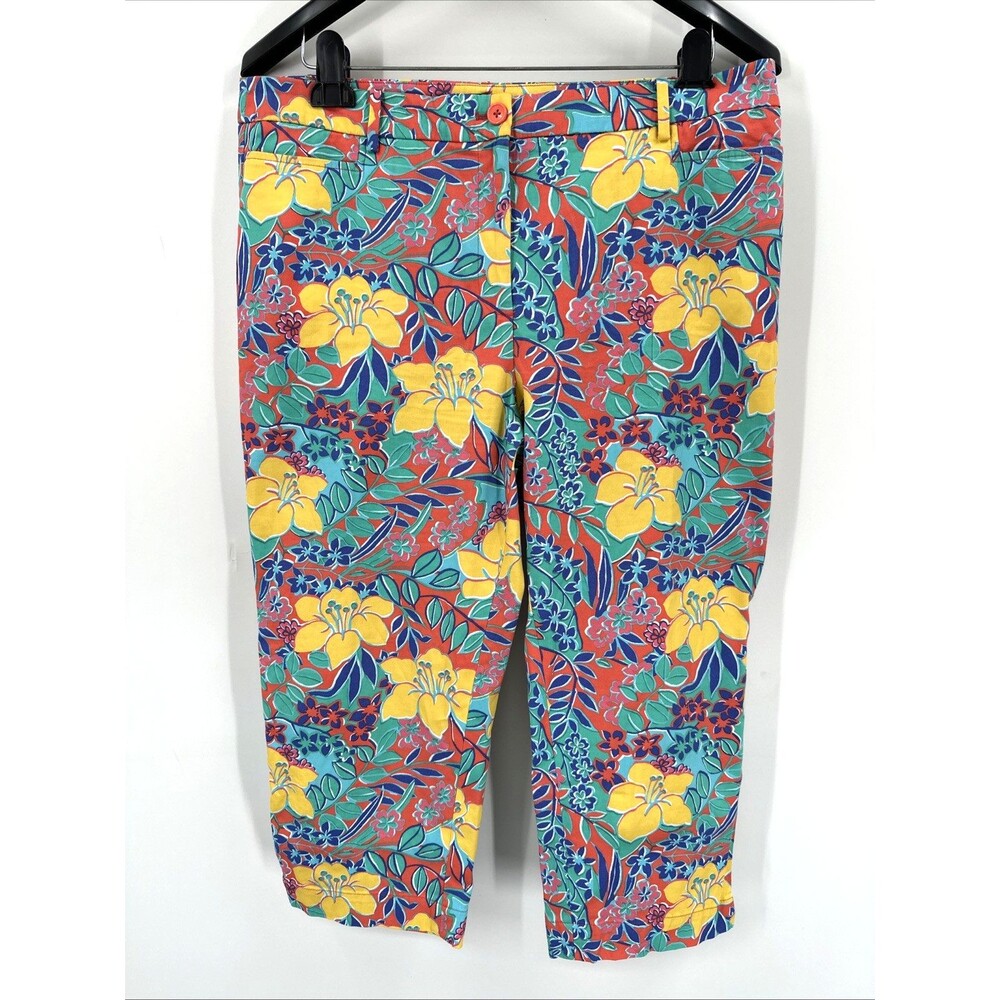 Talbots Women's Skimmer Pants Capri 14 Cotton Stretch Tropical Floral Resort